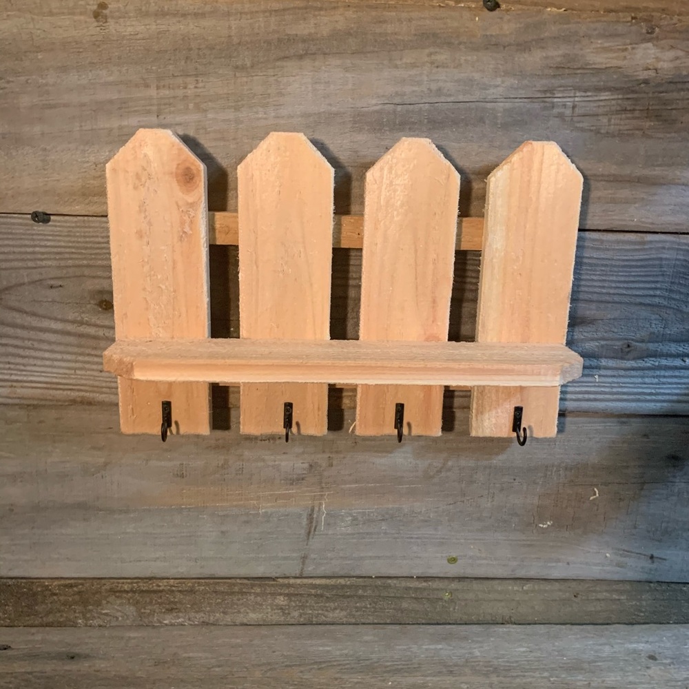 Rustic Picket Fence Shelf W Hooks